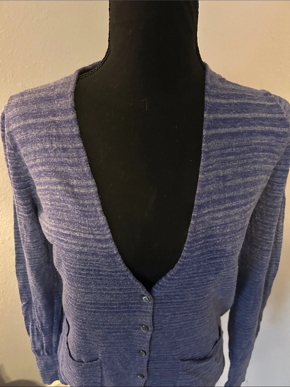 J Crew Blue Striped V-Neck Button Cardigan Sweater Size Small